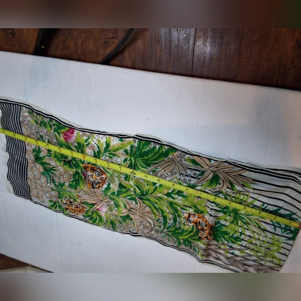 Vintage Silk Lush Jungle Motif Rectangular Scarf